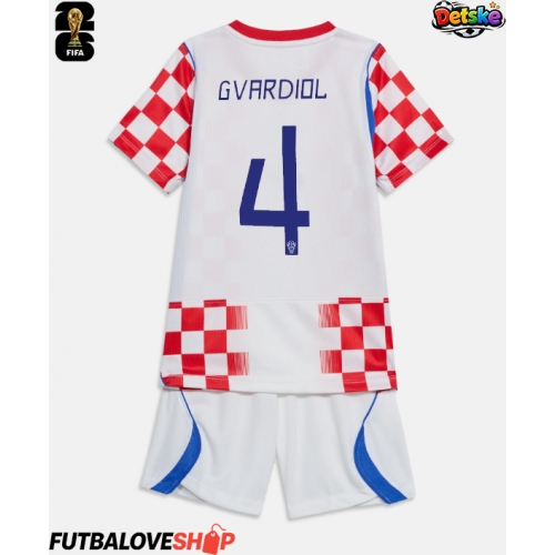 Dres Chorvátsko Josko Gvardiol #4 Domáci pre deti MS 2026 Krátky Rukáv (+ trenírky)